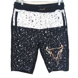 Switch Remarkable Black Splatter Gold Bull Graphic Shorts Jogger Streetwear XL